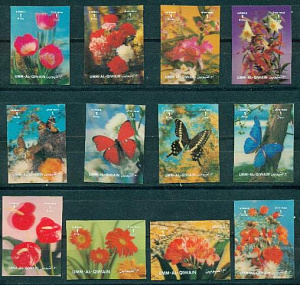 Ум аль Кайван 1972, Цветы и Бабочки, 3 D, 12 стерео марок